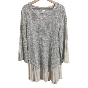 Paisley Vine Textured Knit Sweater Size XL Casual Boho Neutral Longline